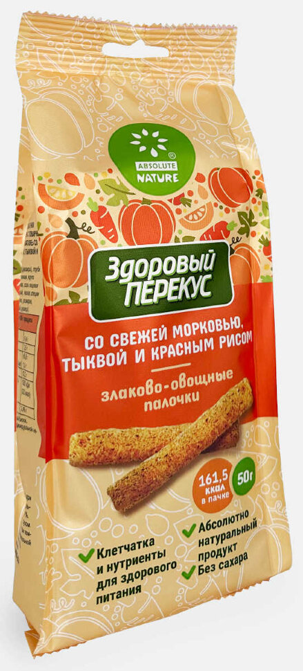 Злаково-овощные палочки Здоровый перекус со свежей морковью, тыквой, красным рисом 50 г