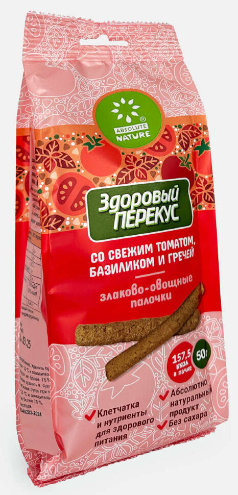 Злаково-овощные палочки Здоровый перекус со свежим томатом, базиликом, гречей 50 г