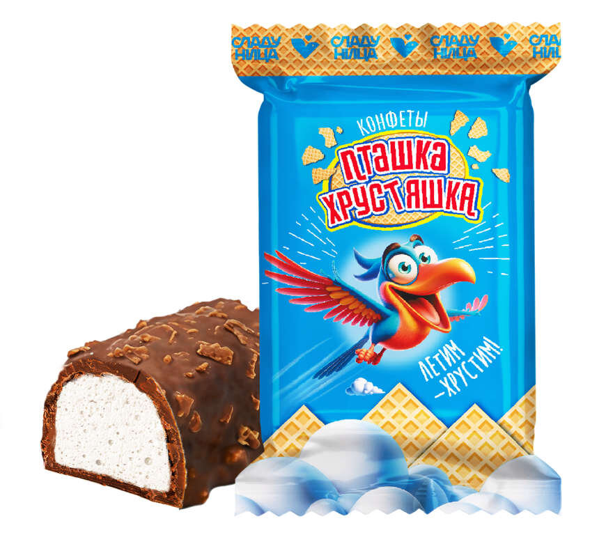 Конфеты Пташка-хрустяшка птичье молоко с хрустящей вафельной крошкой 1 кг