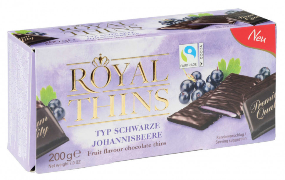 Шоколад Halloren Royal Thins с начинкой черная смородина 200г х 16шт