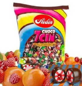 Жевательные конфеты 7CIN с фруктовой начинкой, покрытые шоколадной глазурью 1 кг