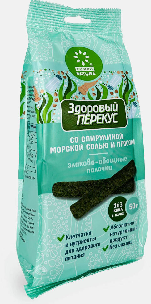 Злаково-овощные палочки Здоровый перекус со спирулиной, морской солью, просом 50 г
