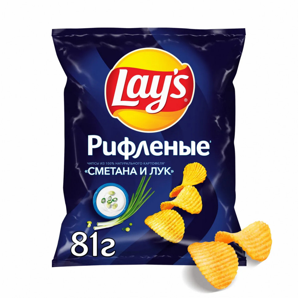 Чипсы Лейс рифленые сметана лук  81г х 25шт