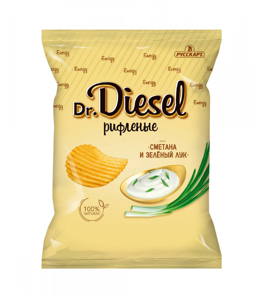 Чипсы Dr. Diesel рифленые сметана и зеленый лук 120 г
