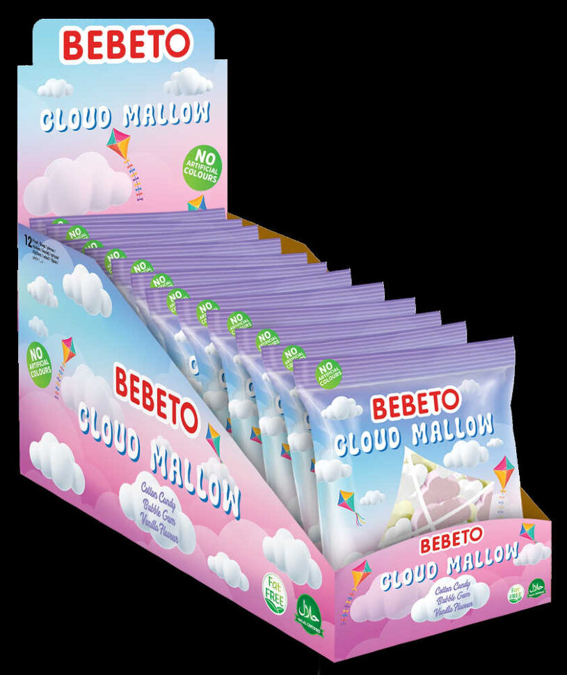 СУФЛЕ-МАРШМЕЛЛОУ BEBETO  CLOUD MALLOW со вкусом ванили,сахарной ваты и жевательной резинки 60 г