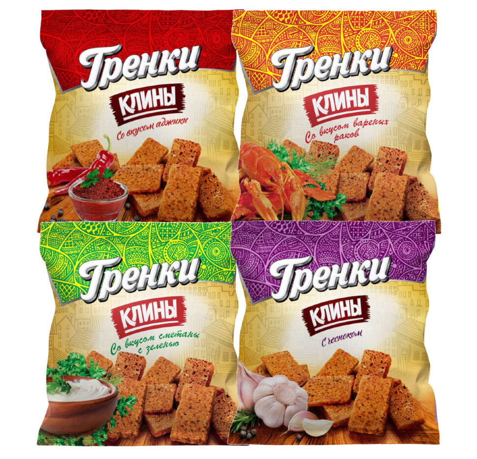 Гренки ржано-пшеничные MIX аджика,чеснок, холодец, сметана, раки, телятина 40 г