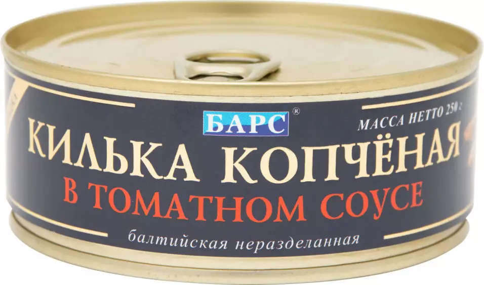 Килька неразделанная балтийская копченая в томатном соусе (№3) 250 гр