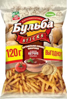 Соломка из цельного картофеля обжаренная БУЛЬБА STICKS со вкусом кетчупа 120гр 