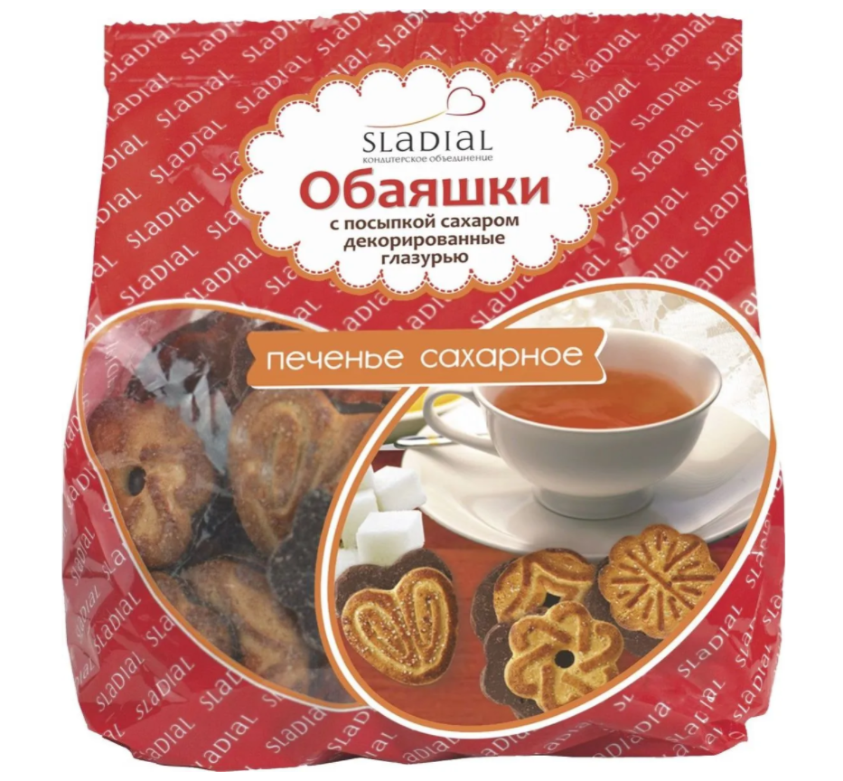 Печенье сахарное Обаяшки с посыпкой сахаром декорированные глазурью 375гр