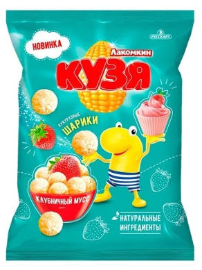 Кукурузные шарики Кузя Лакомкин со вкусом клубничного мусса 100 г