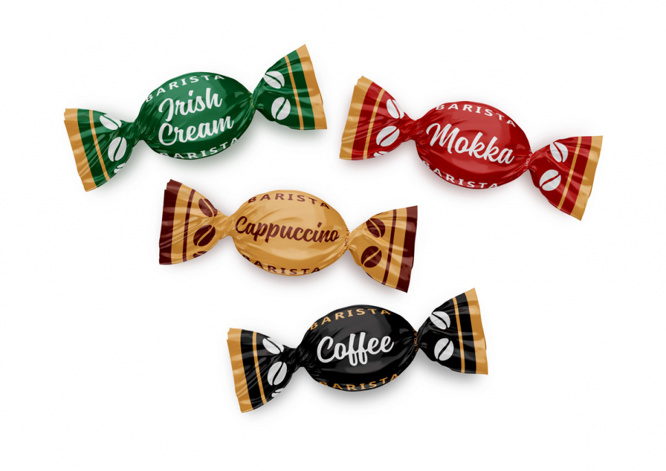 Мини-карамель Мини-М леденцовая BARISTA  Ассорти (кофе мол,мокко,капуч,ирландск.кофе крем) 180гр