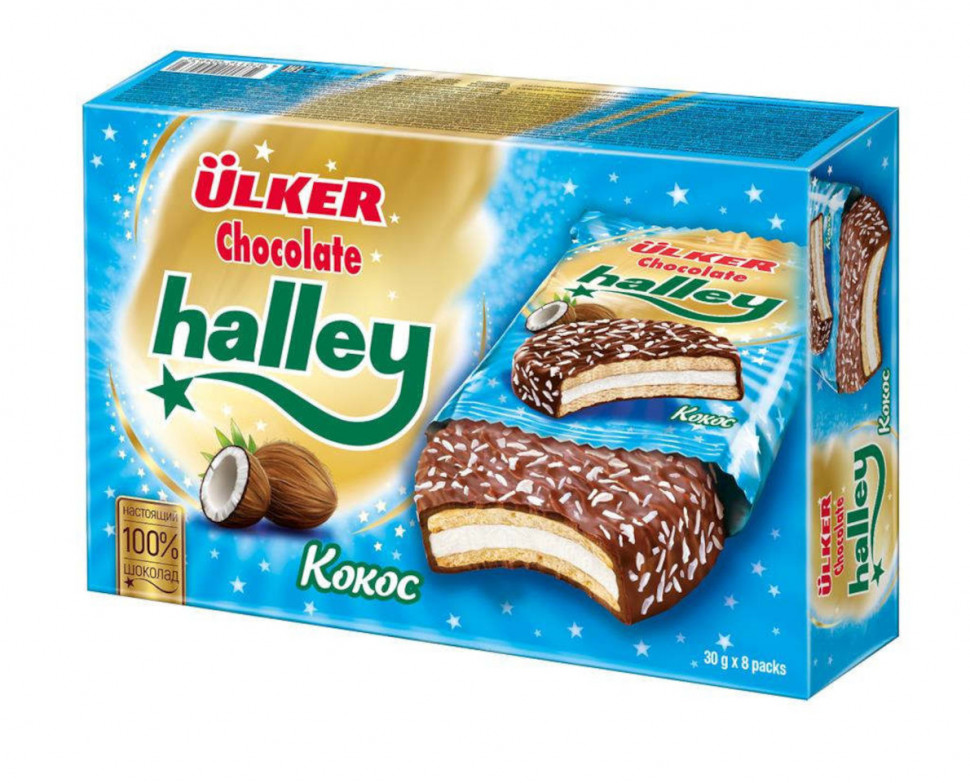 Печенье-сендвич Halley кокос покр.молочн-шок. с маршмэллоу 240г