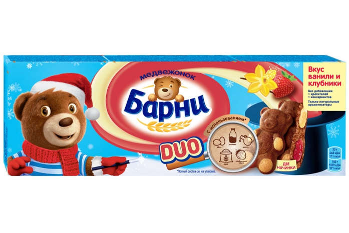 Пирожное  бисквитное клубника-ваниль "Медвежонок Барни DUO" 150гр