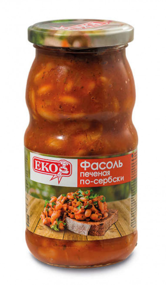 Фасоль ЕКО печеная по-сербски стеклянная банка 510г 