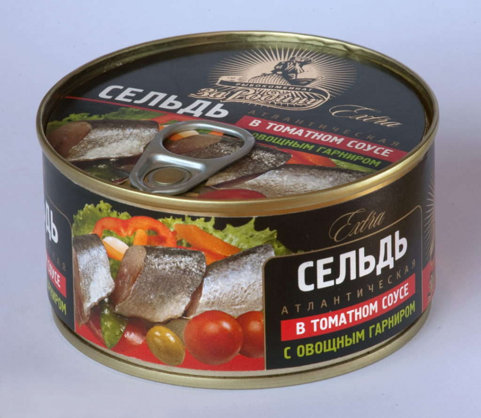 Сельдь атлантическая  с овощным гарниром в томатном соусе ключ  185 гр