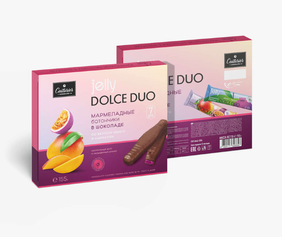 Батончики мармеладные Jelly Dolce Duo в шоколаде со вкусом манго и маракуйя 155 г