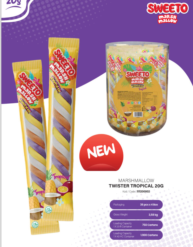 Маршмеллоу SWEETO Косичка Тропик 20 г 