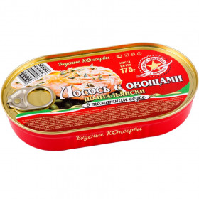 Лосось Вкусные консервы с овощами по-итальянски 175гр