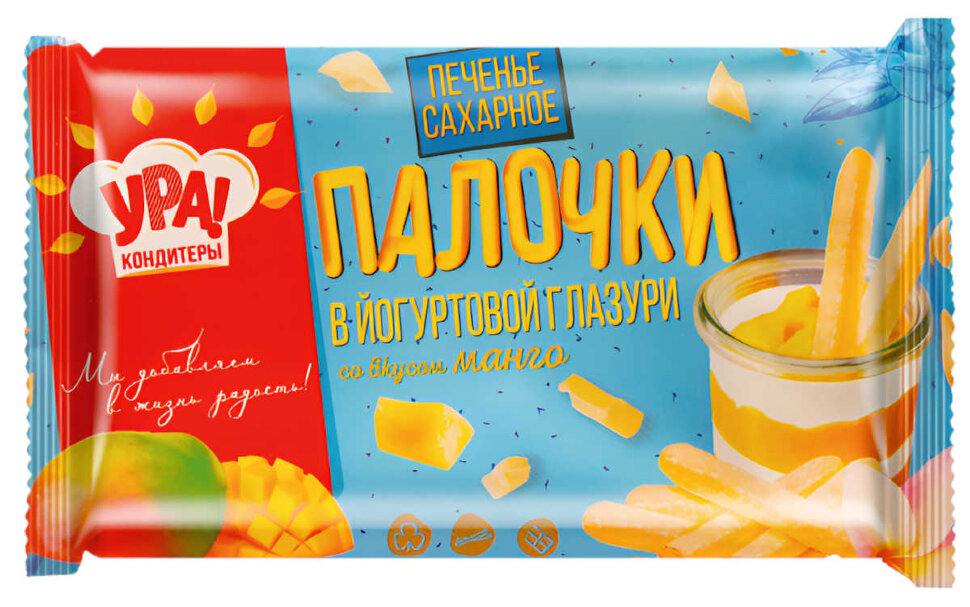 Печенье сахарное Палочки в йогуртовой глазури со вкусом манго 200 г