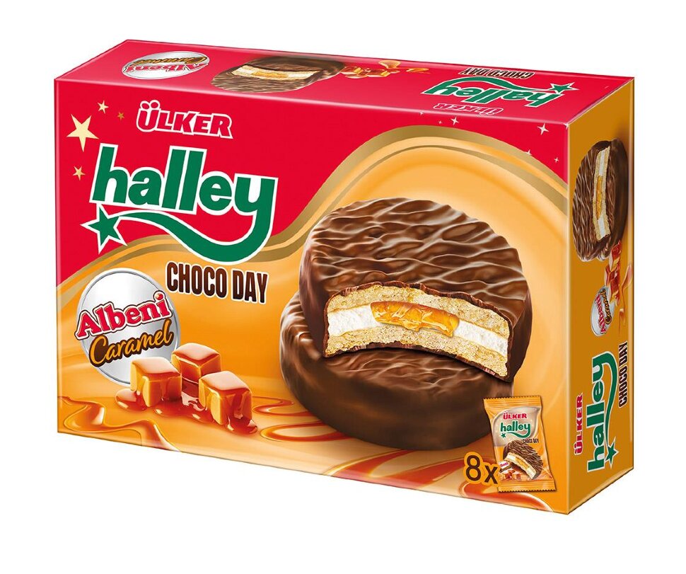 Печенье-сендвич Halley Choco Day глазированный с карамельным соусом и маршмеллоу 240 г