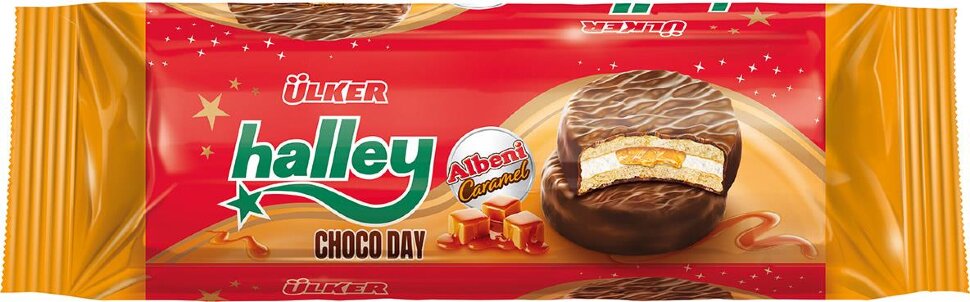 Печенье-сендвич Halley Choco Day глазированное с карамельным соусом и маршмеллоу 210 г