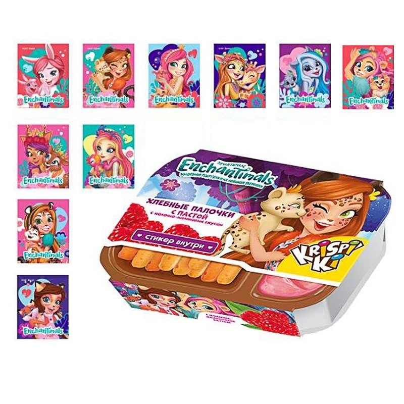 Хлебные палочки с молочной пастой со вкусом малины c сюрпризом ENCHANTIMALS 35 гр 