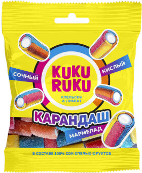 Мармелад КАРАНДАШ KUKU RUKU кусочки апельсин и лимон кислый 70 г 