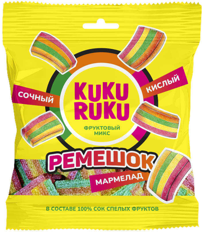 Мармелад РЕМЕШОК KUKU RUKU кусочки фруктовый микс кислый 70 г 