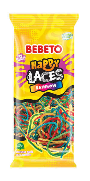 Жевательный мармелад BEBETO Happy Laces Rainbow со вкусом черной смородины, персика, яблока 160 г