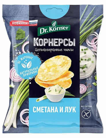 Чипсы цельнозерновые кукурузно-рисовые со сметаной и зеленым луком 50 г