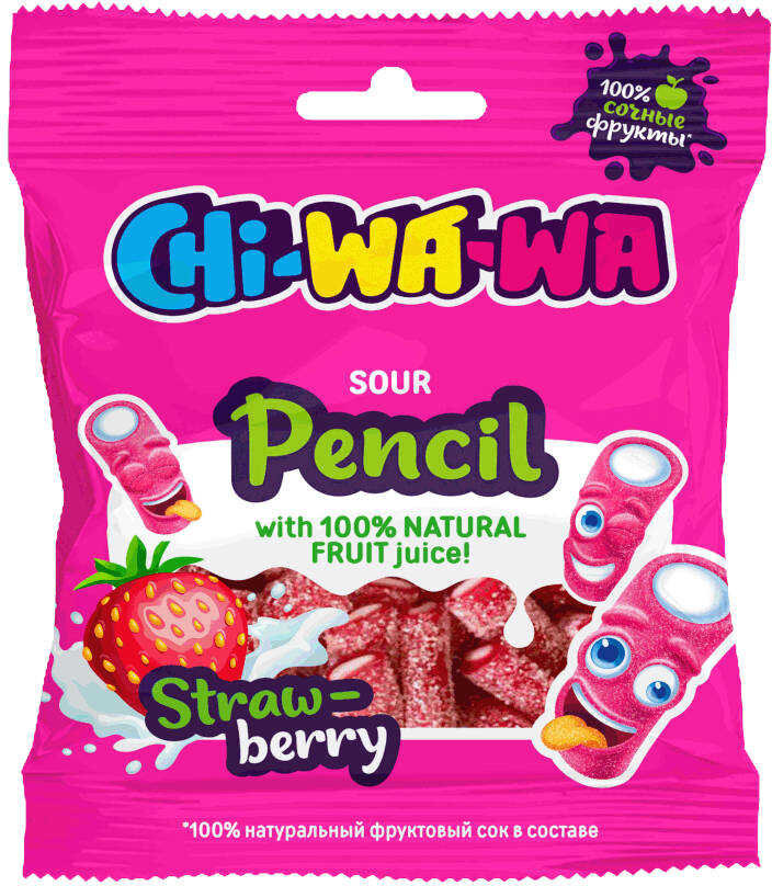 Мармелад КАРАНДАШ CHI-WA-WA PACK кусочки  клубника кислый  60 г