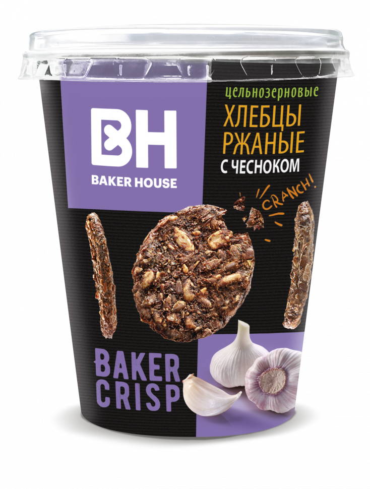 Хлебцы Baker House цельнозерновые ржаные с чесноком  90 гр