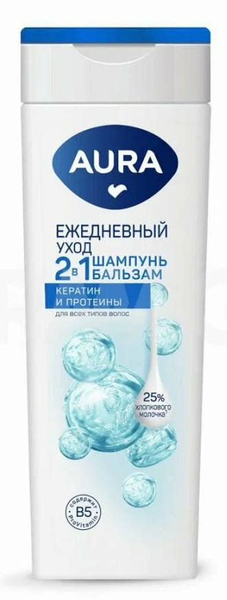 Шампунь-бальзам для волос 2 в 1 AURA ежедневный уход флакон флиптоп 380 мл 