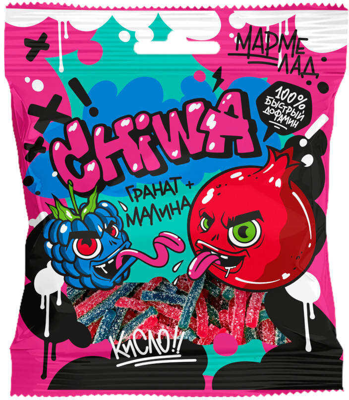 Мармелад SPAGHETTI CHI-WA-WA GRAFFITI кусочки гранат и малина кислый 90 г