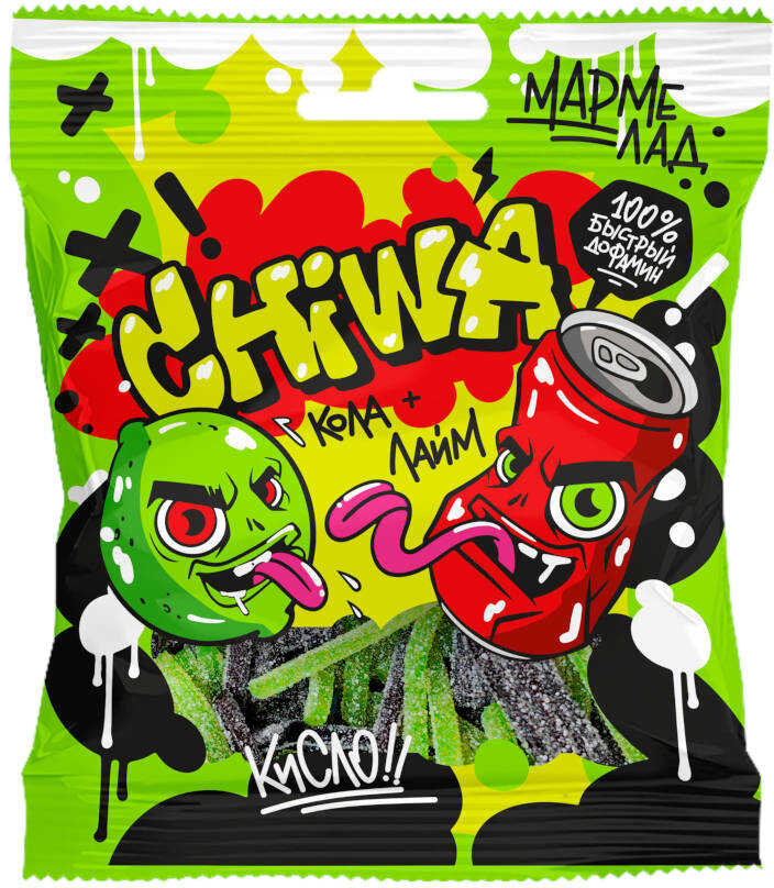 Мармелад SPAGHETTI CHI-WA-WA GRAFFITI кусочки кола и лайм кислый 90 г 