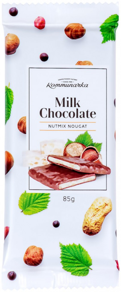 Шоколад молочный с ореховой нугой Milk Chocolate nutmix nougat 85гр  