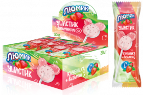 Карамель на палочке Люмик "Ушастик" с витамином С клубника  8 гр.