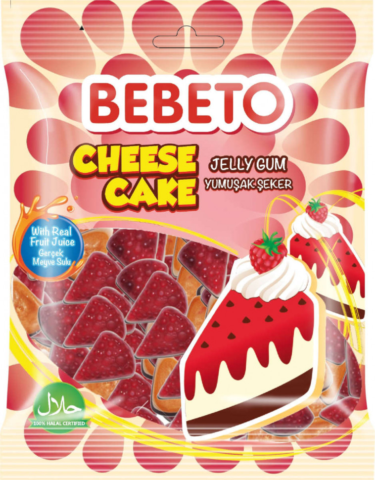 Мармелад жевательный BEBETO CHEESE CAKE со вкусом ванили, малины и вафли 70гр х 12шт
