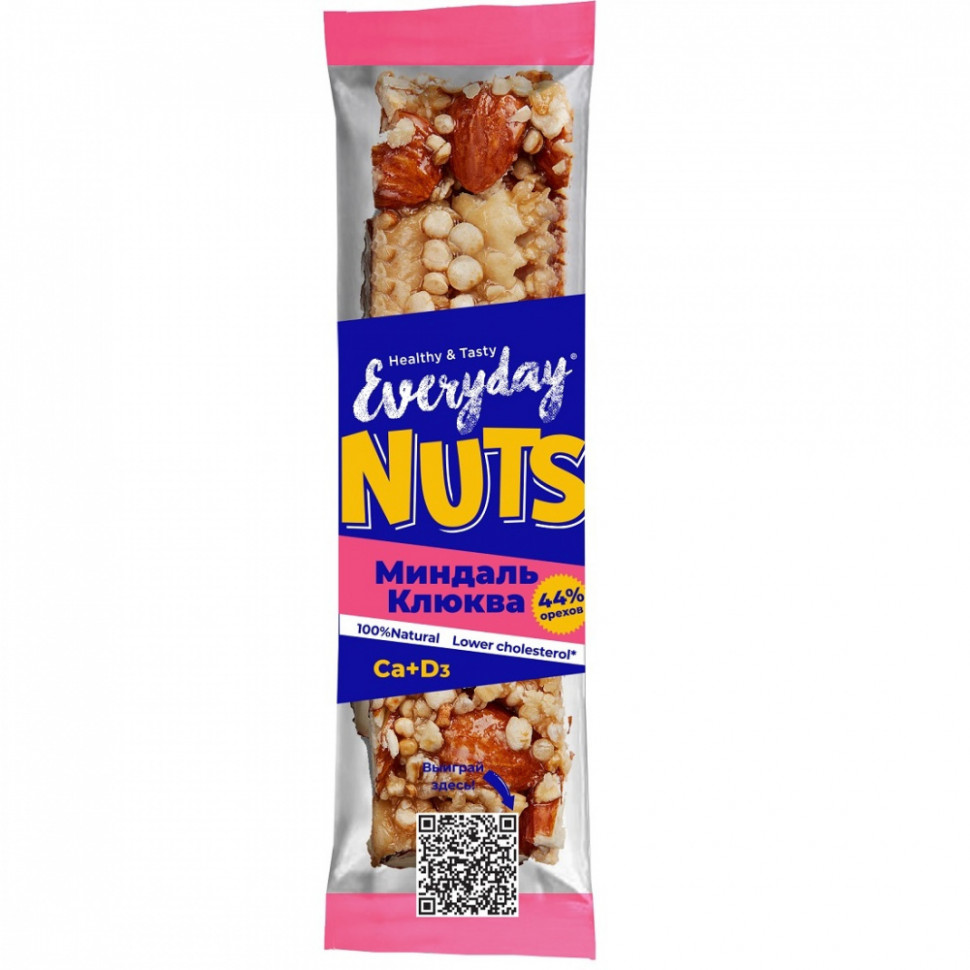 Батончик ореховый EVERYDAY Nuts Миндаль-Клюква 40гр