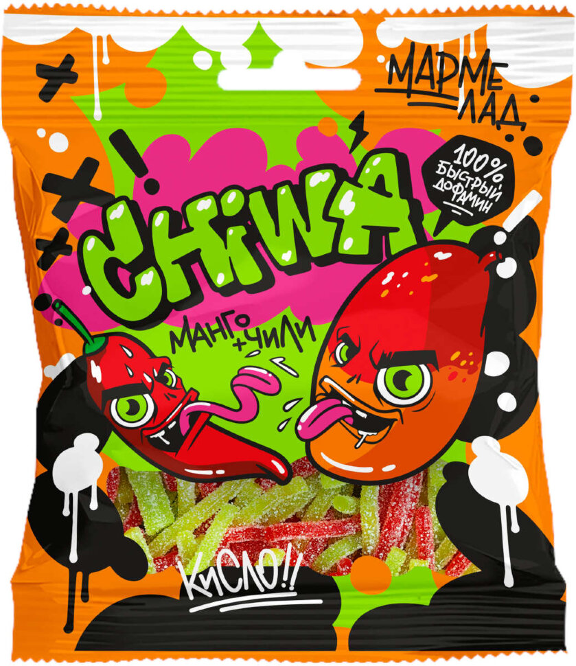 Мармелад SPAGHETTI CHI-WA-WA GRAFFITI манго и чили кусочки 90 г 