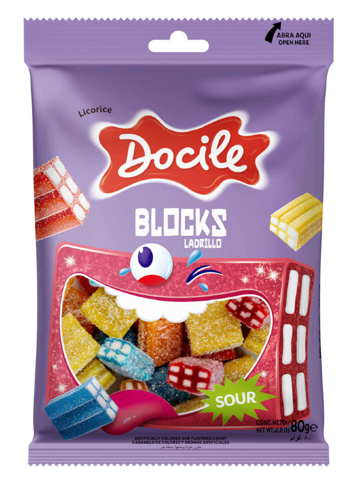 Жевательный мармелад DOCILE ASSORTED SOUR BRICKS ассорти кислых кирпичиков 80 г