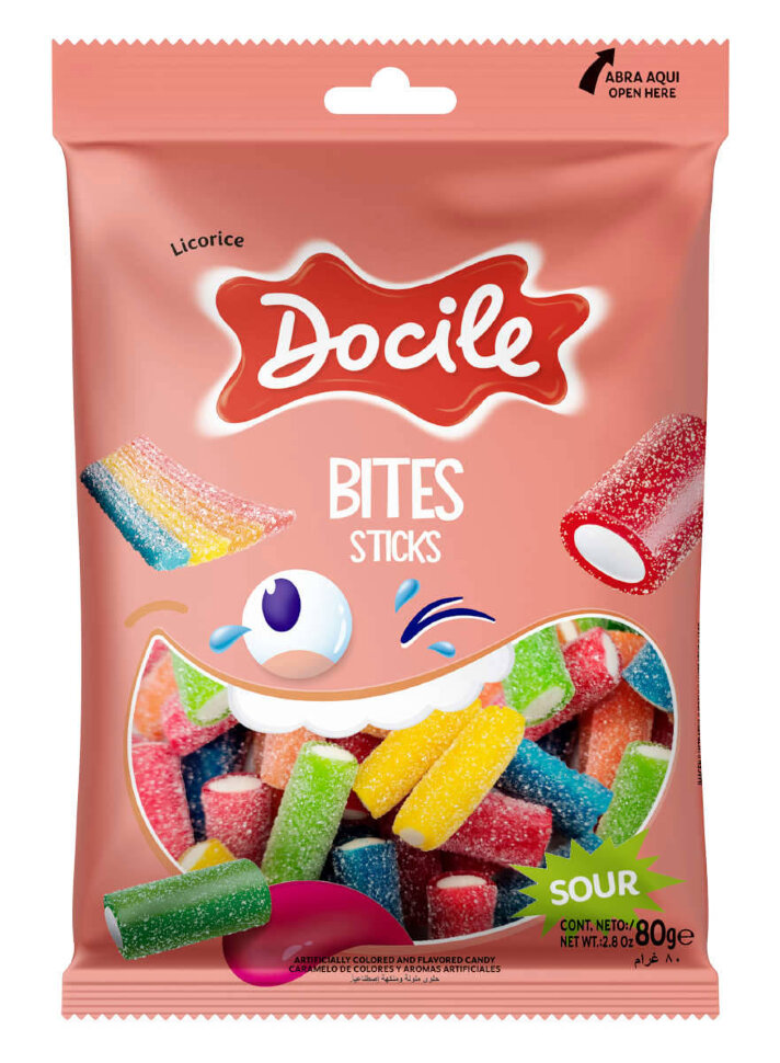 Жевательный мармелад DOCILE Licorice Sour Jumbo BITE SIZE ASSORTED ассорти мини карандашей 80 г