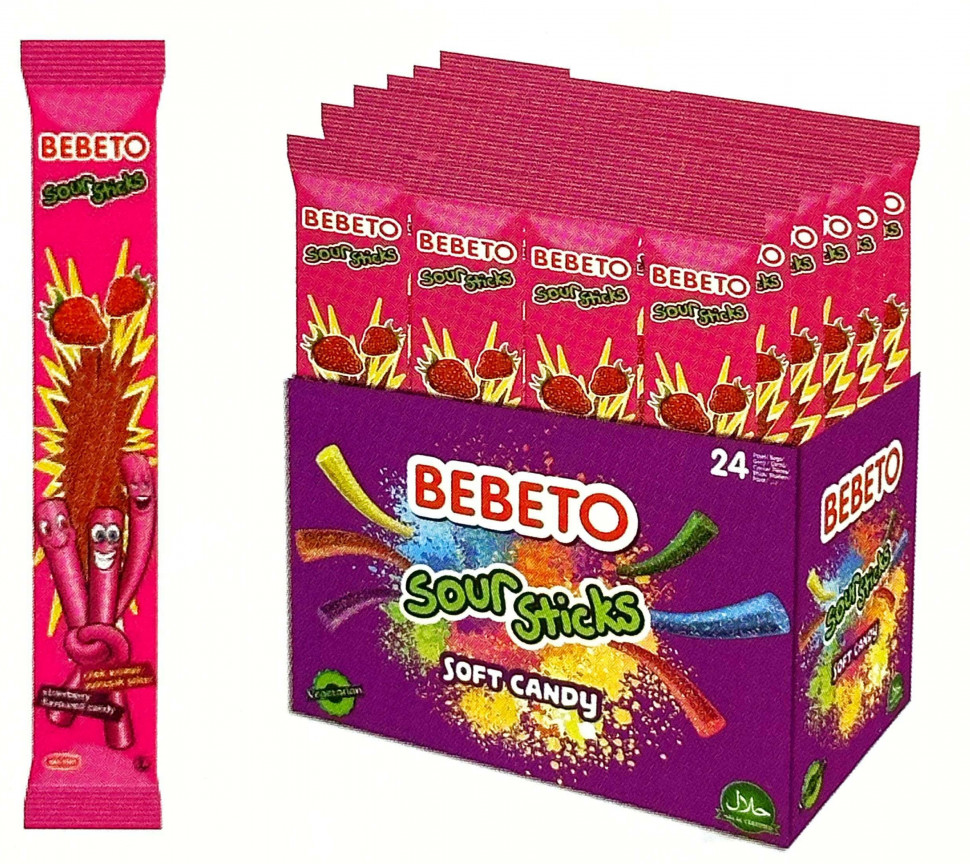 Жевательный мармелад BEBETO SOUR STICKS со вкусом клубники 30 г