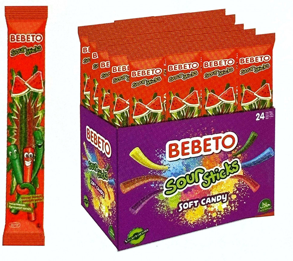 Жевательный мармелад BEBETO SOUR STICKS со вкусом арбуза 30 г